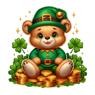 St. Patrick_s Day Teddy Sitting on Gold DTF (direct-to-film) Transfer