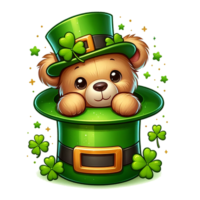 St. Patrick_s Day Teddy in Hat With Stars DTF (direct-to-film) Transfer