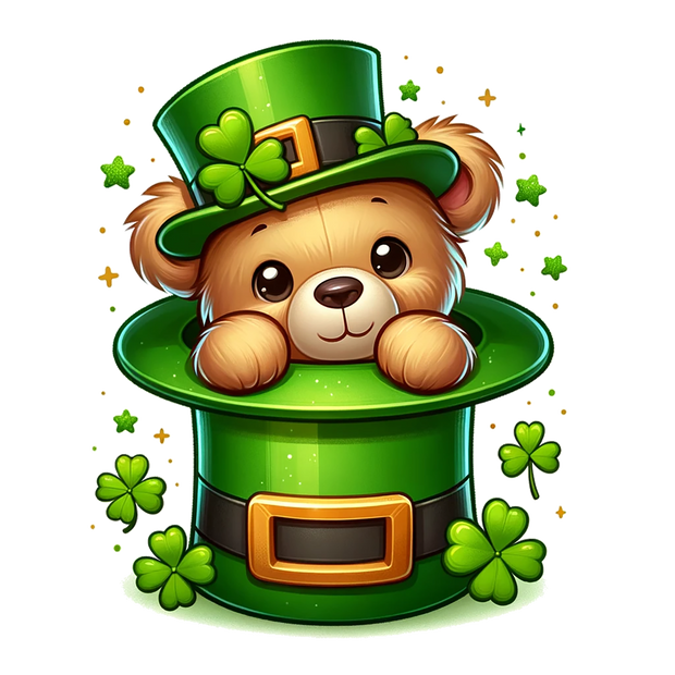 St. Patrick_s Day Teddy in Hat With Stars DTF (direct-to-film) Transfer