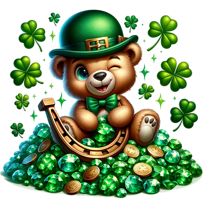 St. Patrick_s Day Winking Bear Sitting on Gems DTF (direct-to-film) Transfer