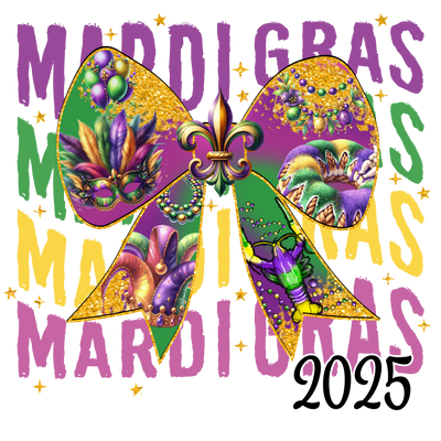 Stacked Mardi Gras Bow & Mask 2025 DTF (direct-to-film) Transfer