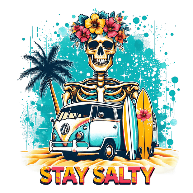 Stay Salty Skeleton Wearing Flowers DTF (direct-to-film) Transfer