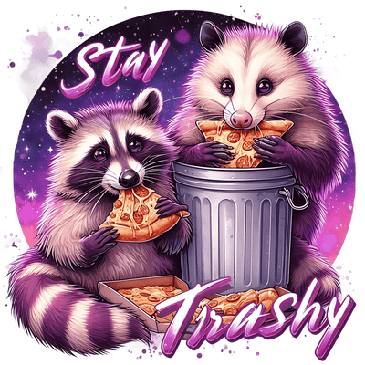 Stay Trashy Purple Garbage Animals DTF (direct-to-film) Transfer