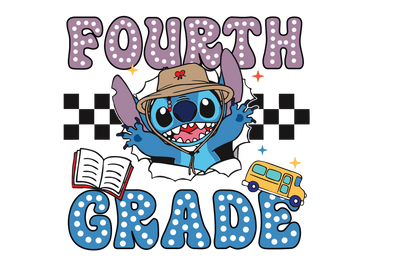 Stitch Fourth Grade Book & Bus DTF (direct-to-film) Transfer