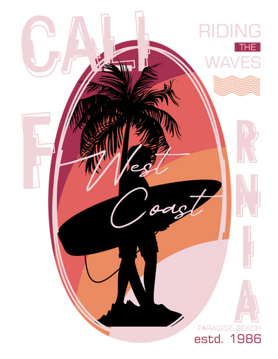 Street Wear West Coast California With Surfer And Sunset DTF (direct-to-film) Transfer