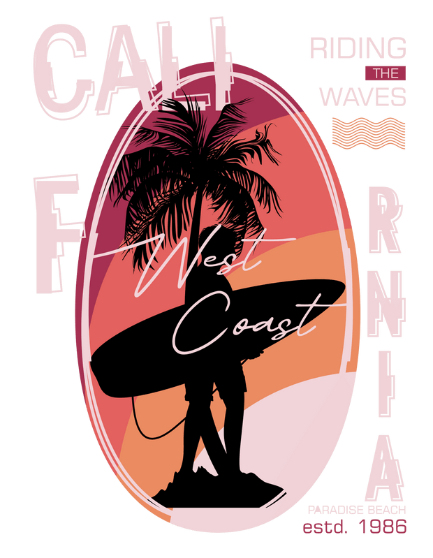 Street Wear West Coast California With Surfer And Sunset DTF (direct-to-film) Transfer