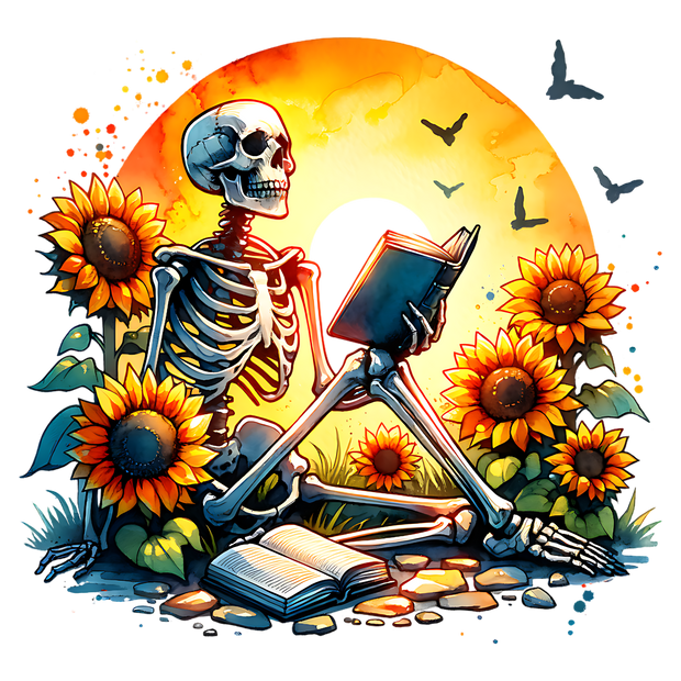 Sunflowers Skeleton in Sunset DTF (direct-to-film) Transfer