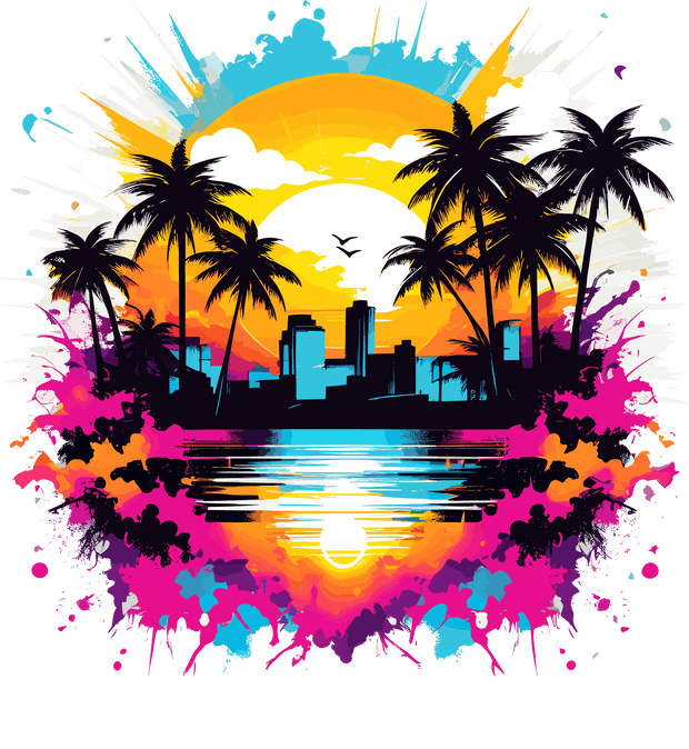 Sunset Color Drip with Birds DTF (direct-to-film) Transfer