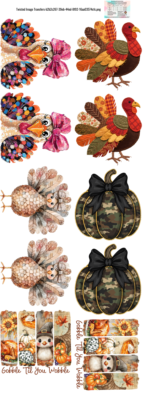 Turkey and Pumpkin 60x22" DTF Ready to Ship Gang Sheet