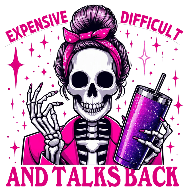 Talks Back Lady with Purple Cup DTF (direct-to-film) Transfer