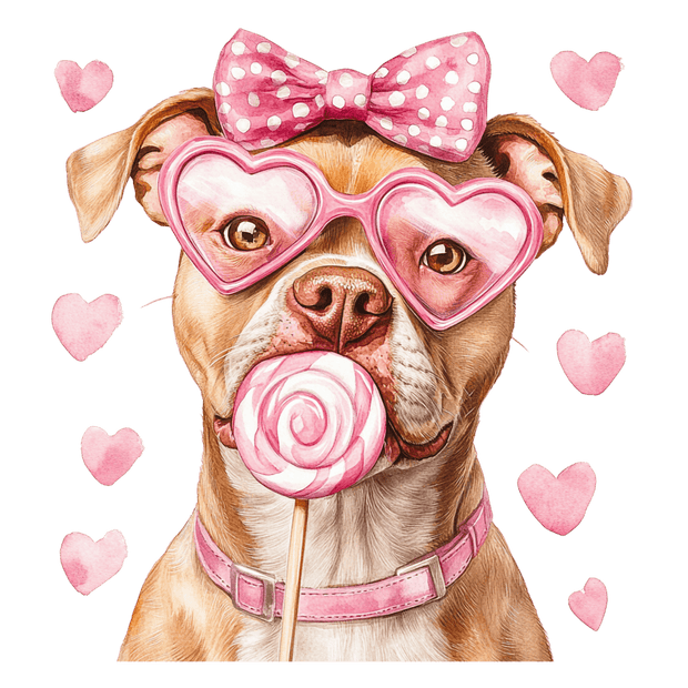 Tan Pitbull in Pink DTF (direct-to-film) Transfer