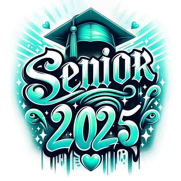 Teal Senior 2025 Airbrushed With Hearts DTF (direct-to-film) Transfer