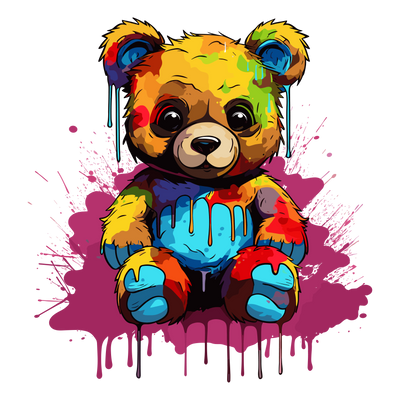 Teddy Bear Color Drip DTF (direct-to-film) Transfer