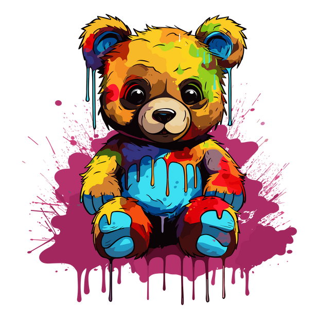 Teddy Bear Color Drip DTF (direct-to-film) Transfer