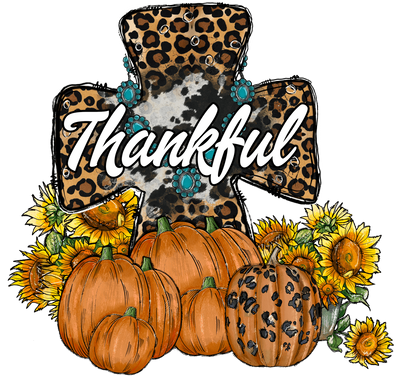 Thankful Cheetah Cross & Pumpkins DTF (direct-to-film) Transfer