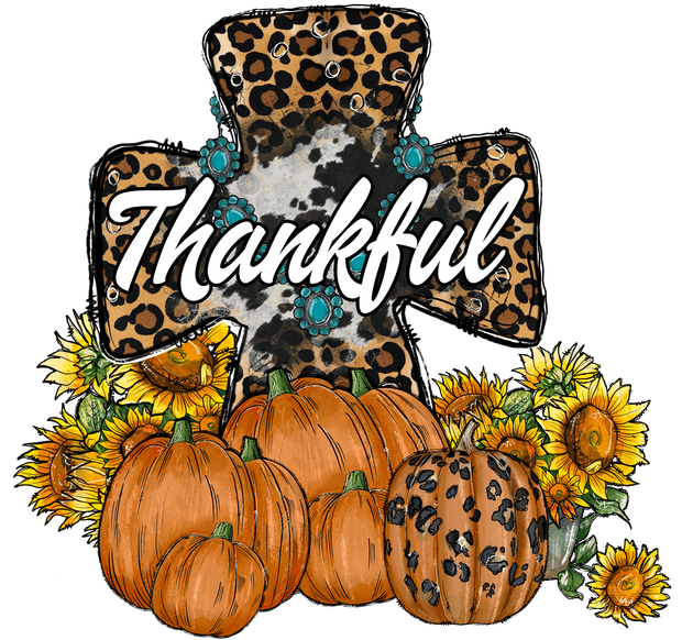 Thankful Cheetah Cross & Pumpkins DTF (direct-to-film) Transfer