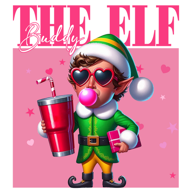 The Elf Buddy Pink With Cup DTF (direct-to-film) Transfer