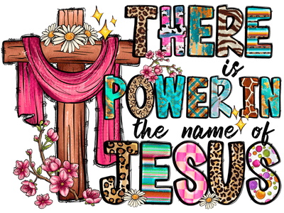 The Name Jesus Cross Flowers & Stars DTF (direct-to-film) Transfer