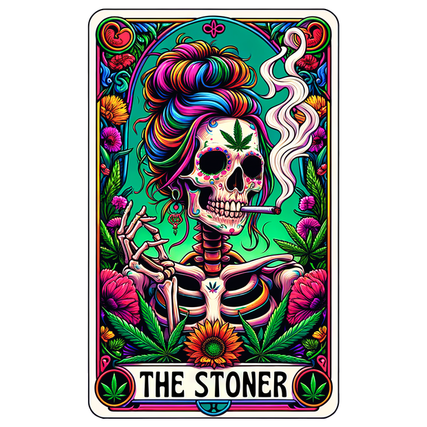 The Stoner Tarot Card With Skeleton In Multi Color 420 DTF (direct to film) Transfer