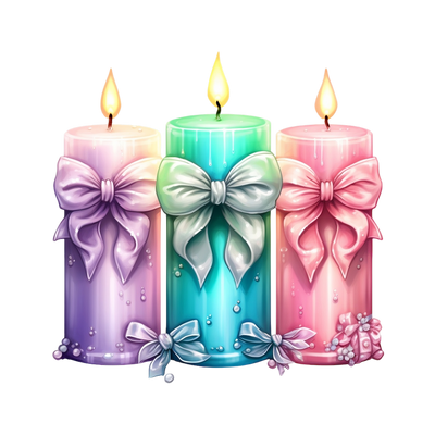 Three Pastel Candles With Small Bows on Bottom DTF (direct-to-film) Transfer