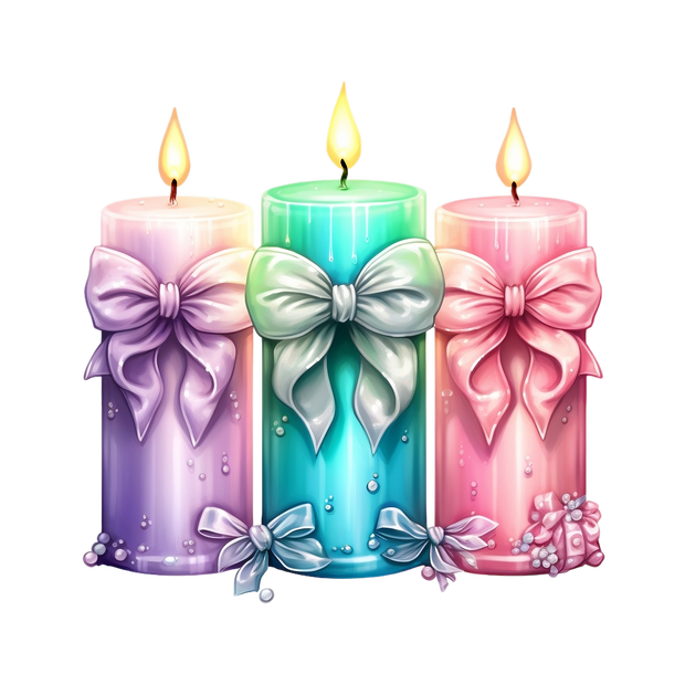 Three Pastel Candles With Small Bows on Bottom DTF (direct-to-film) Transfer