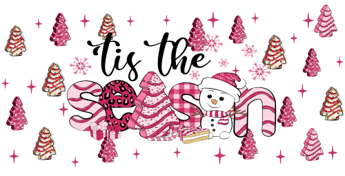 Tis The Season Tree Cake Pink Christmas-Snow Cute Snowman Christmas-Christmas Retro 16oz UV DTF Libby Cup Wrap