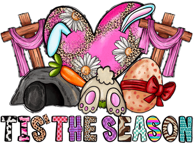 Tis' the Season Pink Heart & Two Crosses DTF (direct-to-film) Transfer