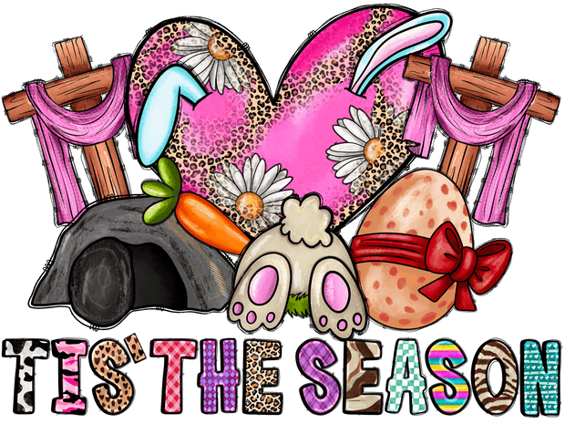 Tis' the Season Pink Heart & Two Crosses DTF (direct-to-film) Transfer