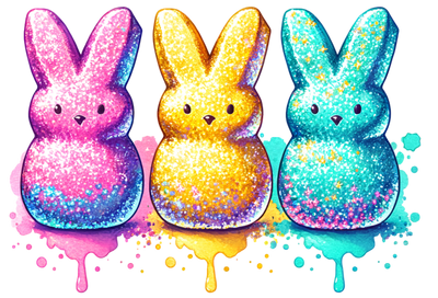 Trio Of Glitter Peeps Pink Yellow Mint  DTF (direct to film) Transfer