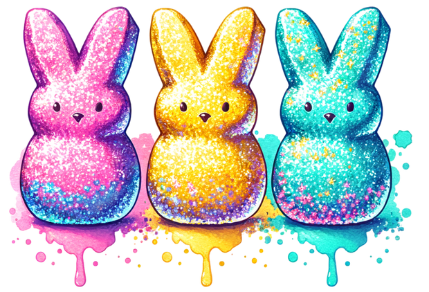 Trio Of Glitter Peeps Pink Yellow Mint  DTF (direct to film) Transfer