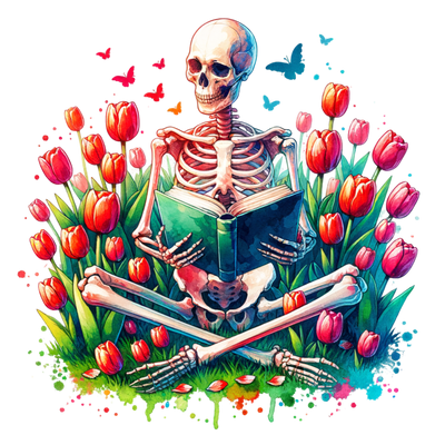 Tulips Butterflies & Sitting Skeleton DTF (direct-to-film) Transfer