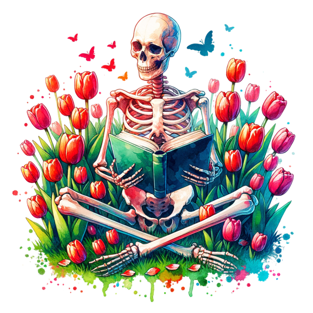 Tulips Butterflies & Sitting Skeleton DTF (direct-to-film) Transfer