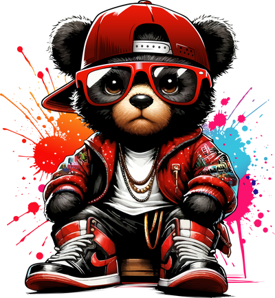 Bear Thug in Red Nikes DTF (direct-to-film) Transfer