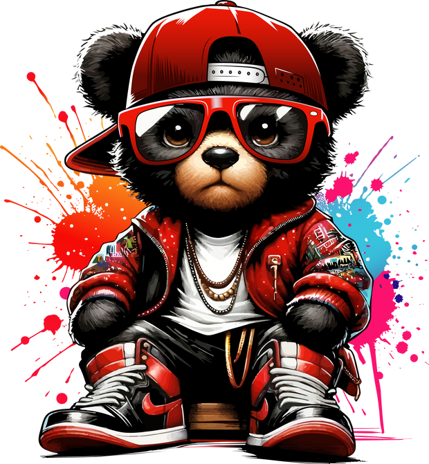 Bear Thug in Red Nikes DTF (direct-to-film) Transfer