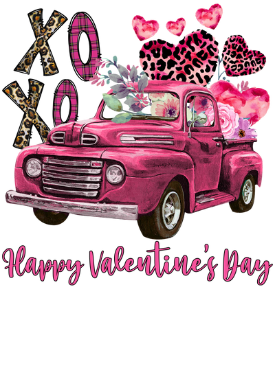 Valentine Truck  With XOXO And Hearts  DTF (direct-to-film) Transfer