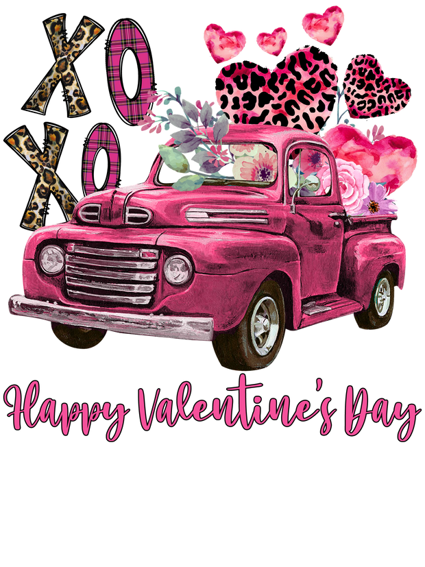 Valentine Truck  With XOXO And Hearts  DTF (direct-to-film) Transfer