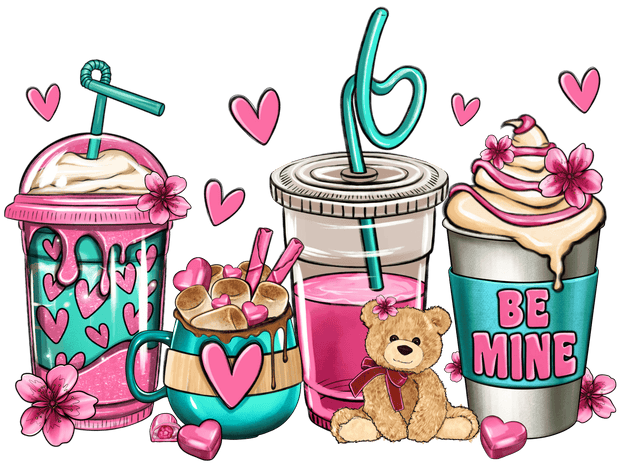 Valentine's Day Coffee Cups with Bear DTF Direct to Film Transfer - Twisted Image Transfers