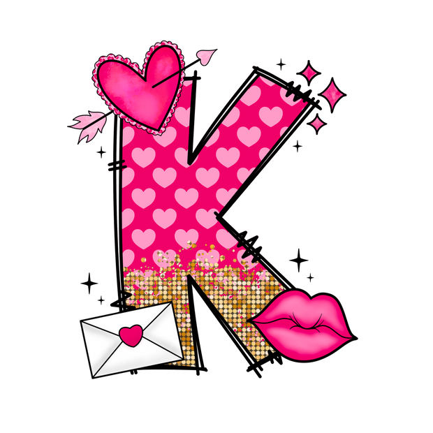 Valentine_s Day Letter K DTF (direct-to-film) Transfer