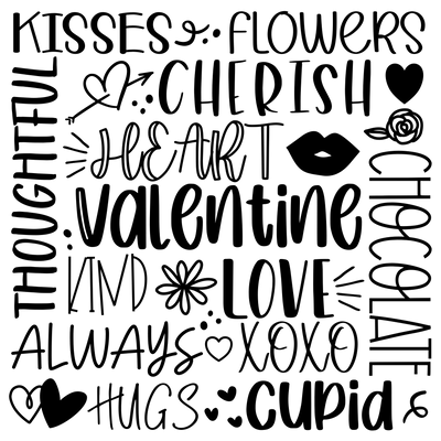 Valentine collage in Black Font DTF Direct to Film Transfer - Twisted Image Transfers