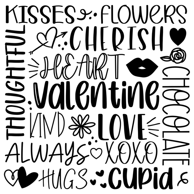 Valentine collage in Black Font DTF Direct to Film Transfer - Twisted Image Transfers