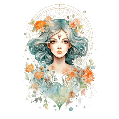 Virgo Zodiac Lady & Orange Flowers DTF (direct-to-film) Transfer