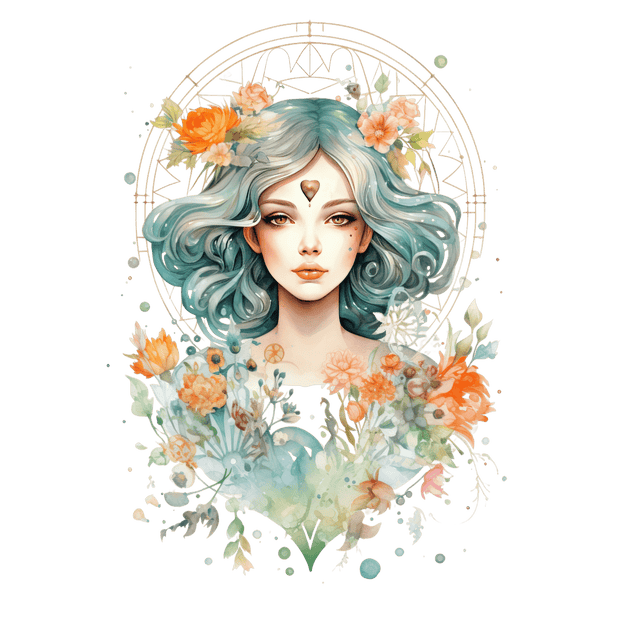 Virgo Zodiac Lady & Orange Flowers DTF (direct-to-film) Transfer