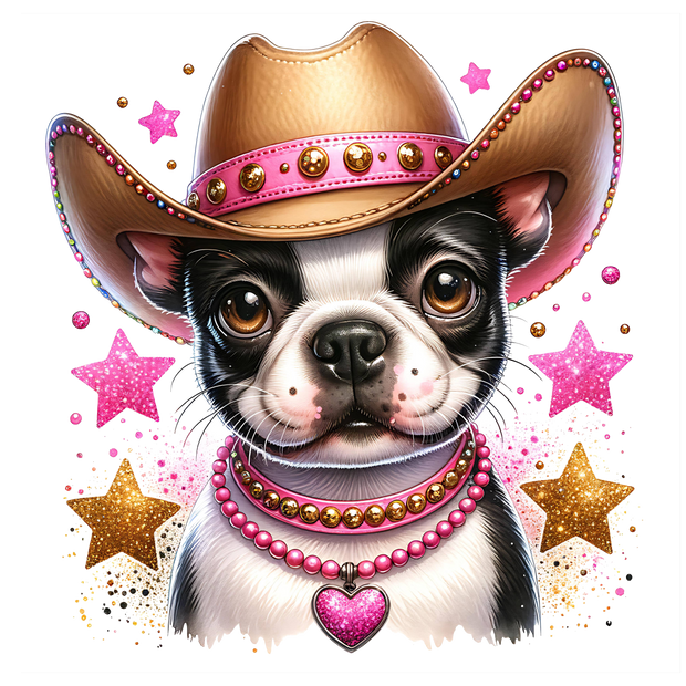 WESTERN BOSTON TERRIER DTF (direct-to-film) Transfer