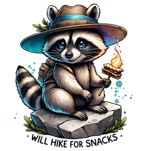 WILL HIKE FOR SNACKS WATERCOLOR DTF (direct-to-film) Transfer