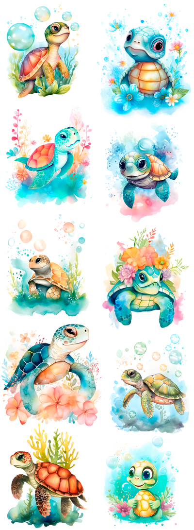 Watercolor Sea Turtles 60x22" DTF Ready to Ship Gang Sheet