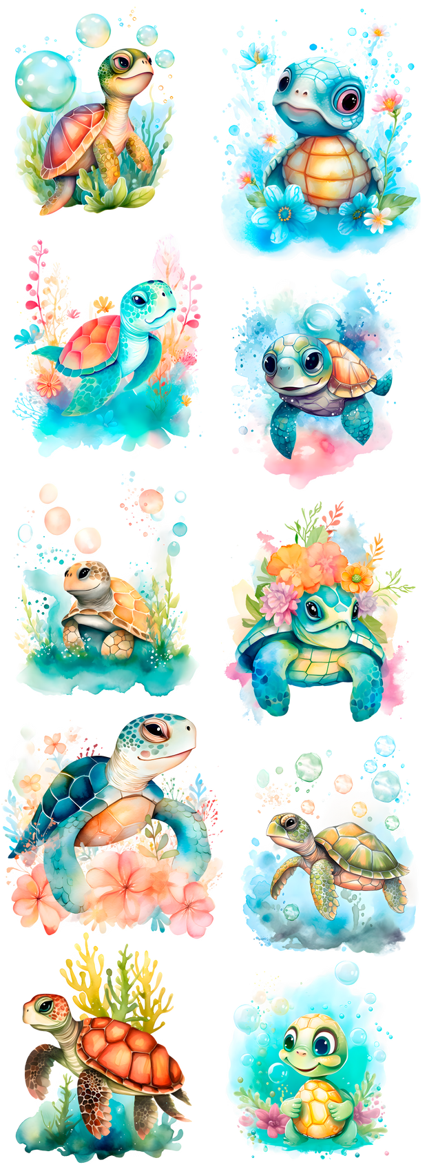 Watercolor Sea Turtles 60x22" DTF Ready to Ship Gang Sheet