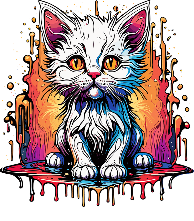 White Kitty Color Drip DTF (direct-to-film) Transfer