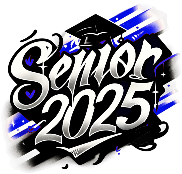 White Senior 2025 Airbrushed Blue and Black DTF (direct-to-film) Transfer