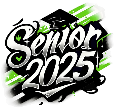 White Senior 2025 Airbrushed Green and Black DTF (direct-to-film) Transfer