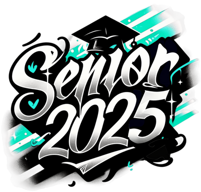 White Senior 2025 Airbrushed Mint and Black DTF (direct-to-film) Transfer